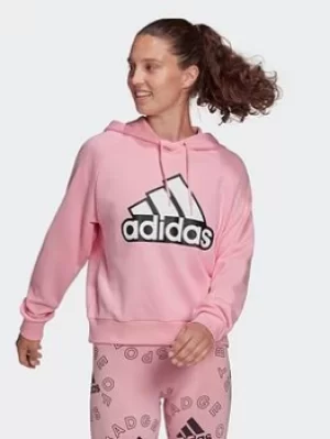 adidas Essentials Outlined Logo Hoodie, Pink Size XS Women