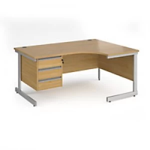 Dams International Right Hand Ergonomic Desk with 3 Lockable Drawers Pedestal and Oak Coloured MFC Top with Silver Frame Cantilever Legs Contract 25 1