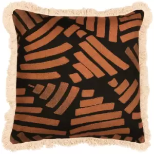 Oromo Blocks Fringed Cushion Cover, Brown, 45 x 45cm - Paoletti