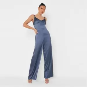 Missguided Strap Wide Leg Jumpsuit Satin - Blue