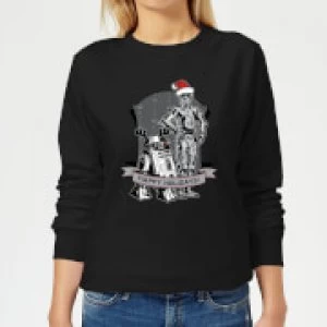 Star Wars Happy Holidays Droids Womens Christmas Sweatshirt - Black