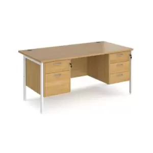 Office Desk Rectangular Desk 1600mm With Double Pedestal Oak Top With White Frame 800mm Depth Maestro 25 MH16P23WHO