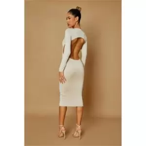 I Saw It First Stone Premium Double Layer Supersoft Cut Out Midi Dress - Brown