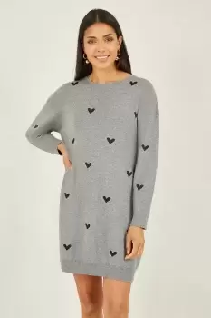 Grey Heart Print Relaxed Fit Tunic Dress