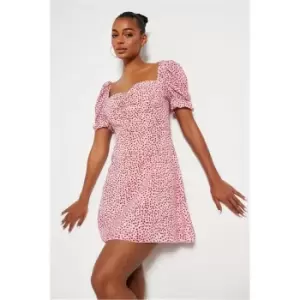 I Saw It First Pink Woven Polka Dot Puff Sweetheart Tea Dress - Pink