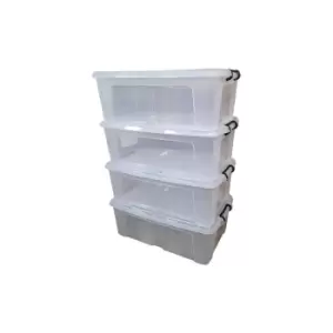 Samuel Alexander - 4 x 50L Smart Storage Boxes, Clear with Clear Extra Strong Lids, Stackable and Nestable Design Storage Solution