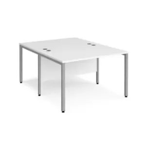 Office Desk 2 Person Rectangular Desk 1200mm White Tops With Silver Frames 1600mm Depth Maestro 25