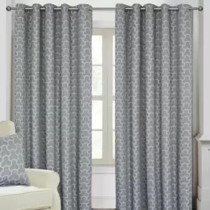 Homecapes Grey Geometric Jacquard Blackout Eyelet Curtain Pair, 46 x 72'