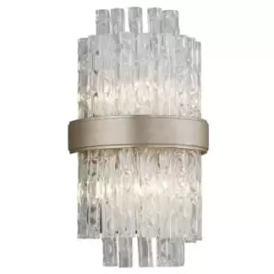 Chime 2 Light Wall Sconce Silver Leaf Polished Stainless, Glass