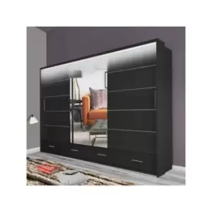 Sliding Wardrobes 4u - Sycylia High Gloss 3 Door Sliding Wardrobes with LED light and Drawers 255cm - Black