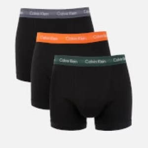 Calvin Klein Mens 3 Pack Trunks - Black-Jungle Leaf/Soot/Orange - S