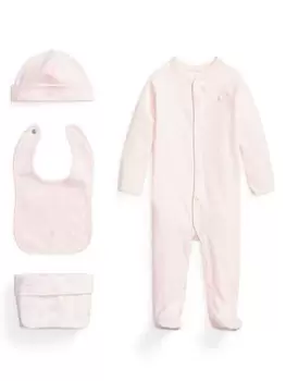 Ralph Lauren Baby Girls All In One Bib Hat And Bag Set - Delicate Pink, Delicate Pink, Size 3-6 Months