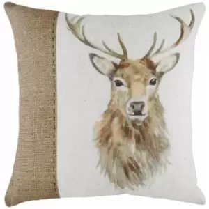 Evans Lichfield Stag Print Hessian Cushion Cover, White, 43 x 43 Cm