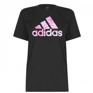 adidas Zebra Logo T Shirt Womens - Black/Pink