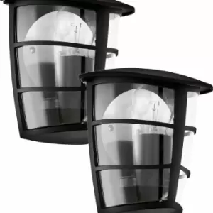 Loops - 2 pack IP44 Outdoor Wall Light Black Modern Lantern 1x 60W E27 Porch Lamp