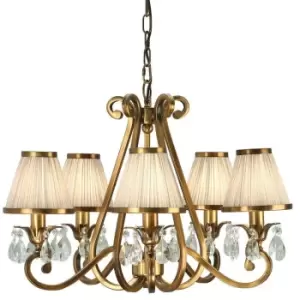 Esher Ceiling Pendant Chandelier Brass Crystal & Beige Shades 5 Lamp Light