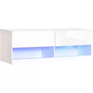 HOMCOM On-Wall LED Light TV Stand w/ 2 Shelves Home Storage Modern Living Style - White