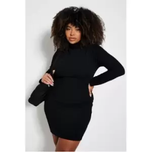 I Saw It First Black Plus Structured Rib Roll Neck Long Sleeve Bodycon Dress - Black