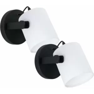 Loops - 2 pack LED Wall Light / Sconce Black Steel & White Fabric Shade 1x 28W E27