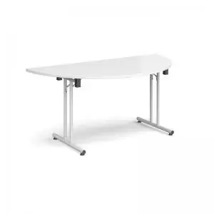 Semi circular folding leg table with white legs and straight foot