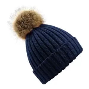 Beechfield Infants Fur Pom Pom Chunky Beanie (One Size) (Navy)