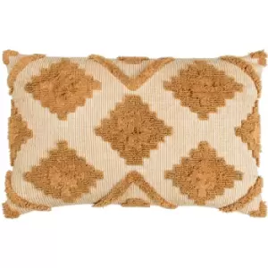 Lamar Tufted Geometric Cotton Rich Cushion Cover, Mustard, 40 x 60 Cm - Furn