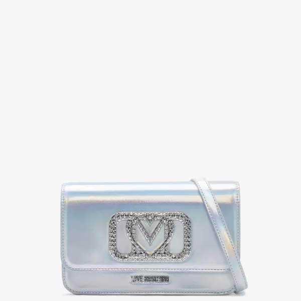 Love Moschino Womens Diamond Rush Argento Holographic Shoulder Bag In Silver