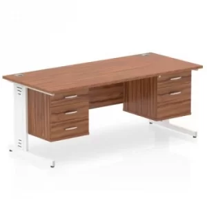 Impulse 1600 Rectangle White Cable Managed Leg Desk WALNUT 1 x 2 Drawer 1 x 3 Drawer Fixed Ped