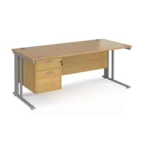 Office Desk Rectangular Desk 1800mm With Pedestal Oak Top With Silver Frame 800mm Depth Maestro 25 MCM18P2SO