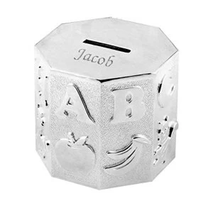 Bambino Silver Plated Money Box - ABC Block