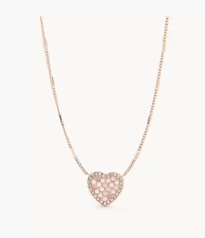 Fossil Women Mosaic Heart Rose Gold-Tone Stainless Steel Necklace