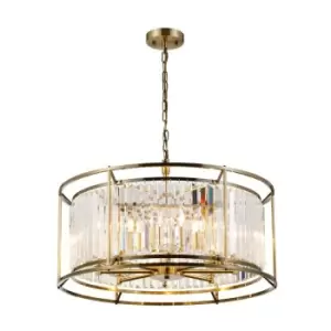 Luminosa Guilford Ceiling Pendant, Semi Ceiling Lamp Convertible, 8 Light E14, Antique Brass, Clear