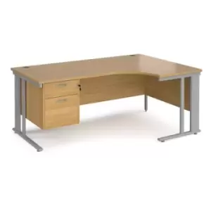 Office Desk Right Hand Corner Desk 1800mm With Pedestal Oak Top With Silver Frame 1200mm Depth Maestro 25 MCM18ERP2SO