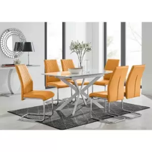 Furniture Box LIRA 120 Extending Dining Table and 6 Mustard Lorenzo Chairs