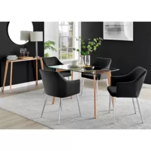 Furniture Box Malmo Glass and Wooden Leg Dining Table & 4 Black Calla Silver Leg Chairs