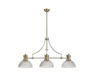 3 Light Telescopic Ceiling Pendant E27 With 30cm Dome Glass Shade, Antique Brass, Clear