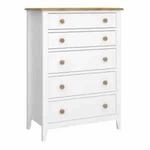 Steens Heston White and Pine 5 Drawer Chest, White/Oak