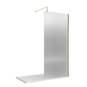 Hudson Reed 800mm Fluted Wetroom Screen With Support Bar - Brushed Brass