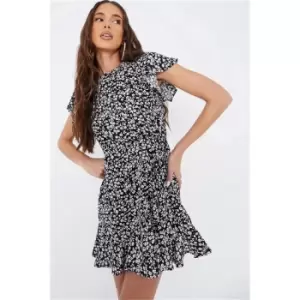 I Saw It First Black Woven Ditsy Floral Ruched Sleeve Smock Dress - Black