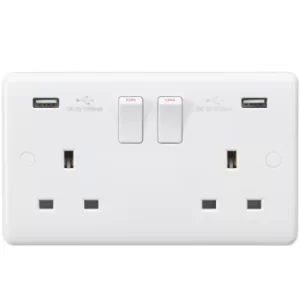 KnightsBridge Curved Edge 13A 2G Switched Socket with Dual USB Charger (5V DC 3.1A shared)