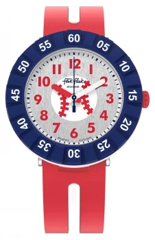 Flik Flak HOME RUN Red Silicone Strap White Dial FCSP101 Watch