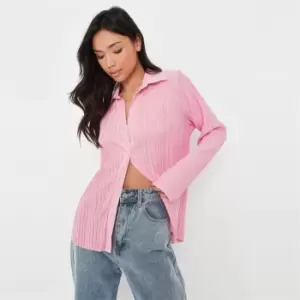 Missguided Plisse Longline Oversized Shirt - Pink