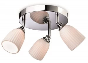 3 Light Bathroom Flush Chrome, Porcelain Shades IP44, G9