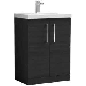 Nuie Arno Charcoal Black 600mm 2 Door Vanity Unit with 50mm Profile Basin - ARN603D - Charcoal Black