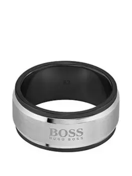 Boss Stainless & Black Logo Ring - Medium