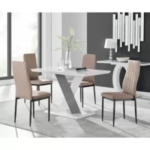 Monza 4 White/Grey Dining Table & 4 Cappuccino Milan Black Leg Chairs - Cappuccino