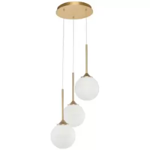 Merano - Coral 3 Light Cluster Pendant Ceiling Light White Opal Glass Brass Gold LED G9