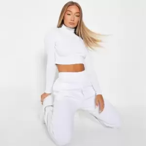 I Saw It First Rib Roll Neck Crop Top - White