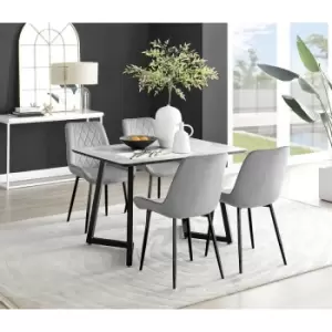 Furniturebox Carson White Marble Effect Recatngular 120cm Dining Table & 4 Grey Pesaro Black Leg Velvet Chairs