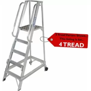 Loops - 4 Tread 1m Aluminium Warehouse Picking Steps & Handrail Narrow Aisle Stairs